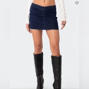 Edikted V Cut Low Rise Denim Mini Skirt